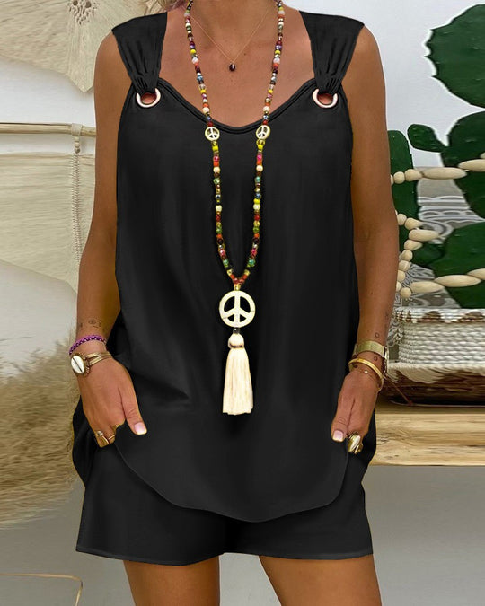 Damen lässiges Sommerkleid mit offenen Schultern und dekorativen Schlaufen EB