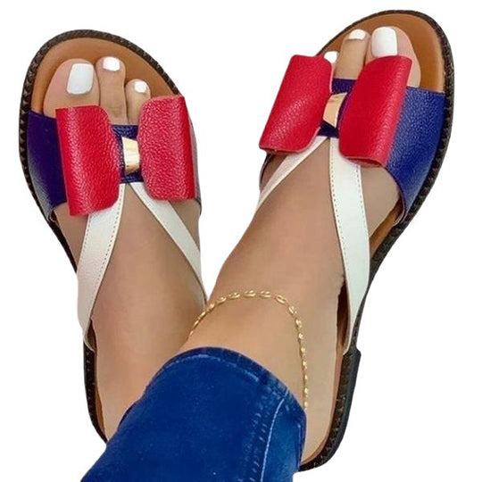 Damen bequeme und elegante Riemensandaletten mit raffiniertem Schleifen-Detail EB