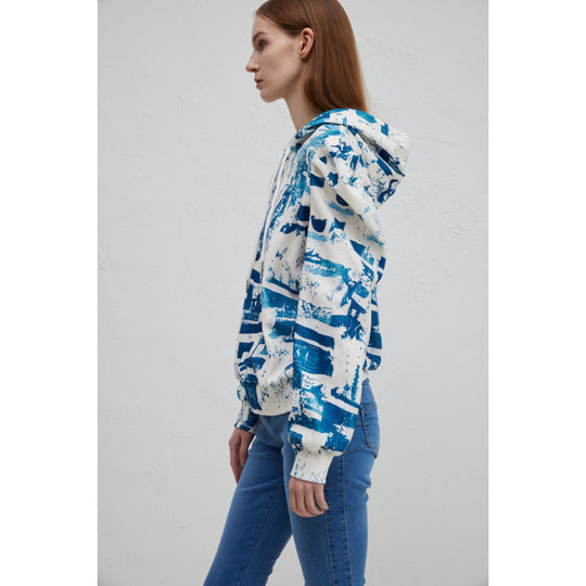 Damen Kapuzenpullover mit modischem Rüschendesign und kreativem Druck EB