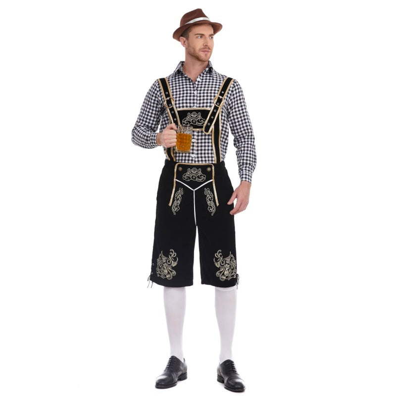 Herren nan Filzoptik-Lederhose knielang mit barocker Stickerei, verstellbaren Trägern und Dekornieten EB