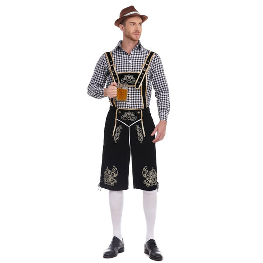 Herren nan Filzoptik-Lederhose knielang mit barocker Stickerei, verstellbaren Trägern und Dekornieten EB