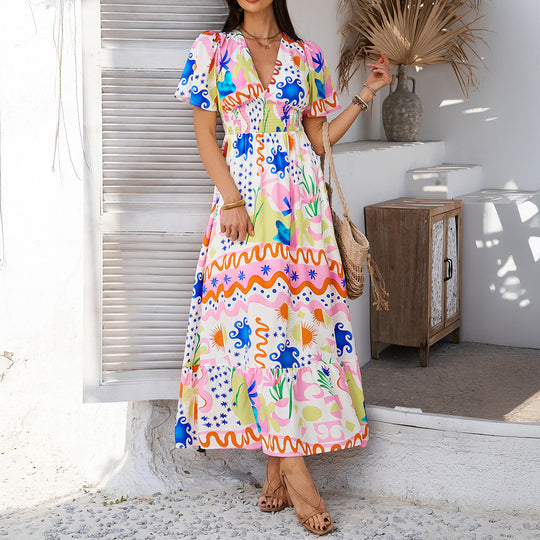 Damen Maxikleid mit raffiniertem V-Ausschnitt und eleganter Raffung EB