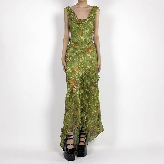 Damen Maxikleid mit asymmetrischem Saum und floralem Design EB