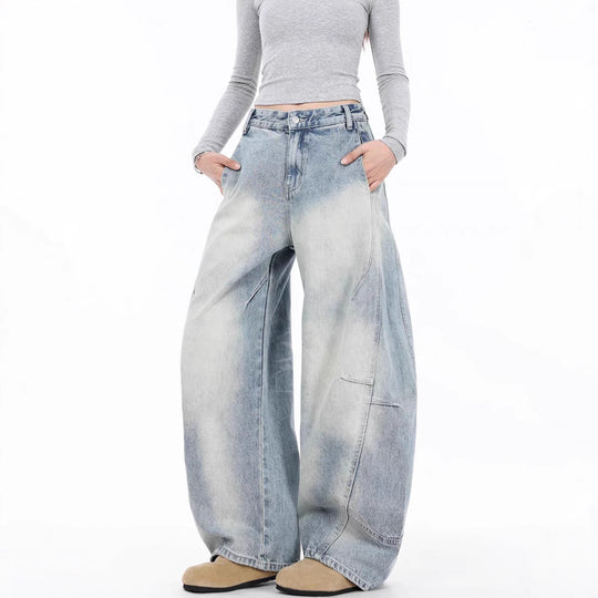 Damen Oversized Denim-Jeans mit weitem Beinschnitt und einzigartigem Waschungseffekt EB