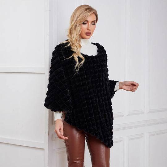 Damen Flauschiger Kunstpelzponcho mit strukturiertem Design und weichem Innenfutter EB