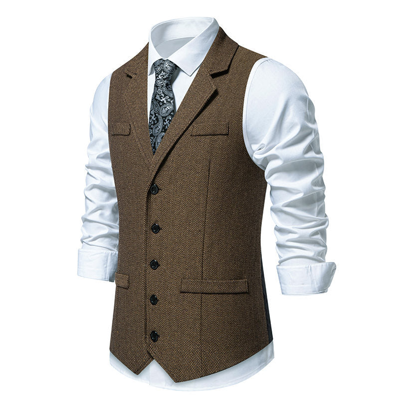 Herren elegante Mehrzweck-Weste im Herringbone-Design mit praktischen Taschen EB