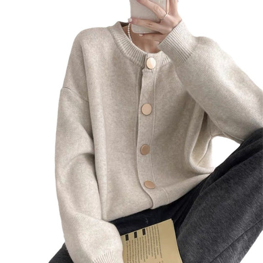 Damen Gemütlicher Strickcardigan mit Knopfdetail EB