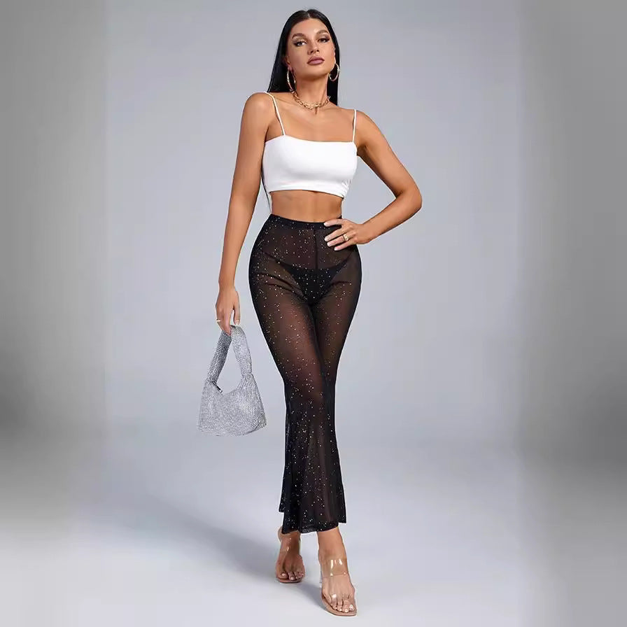 Damen Transparentes Flared-Hosenträger-Set mit Glitzer-Akzenten EB