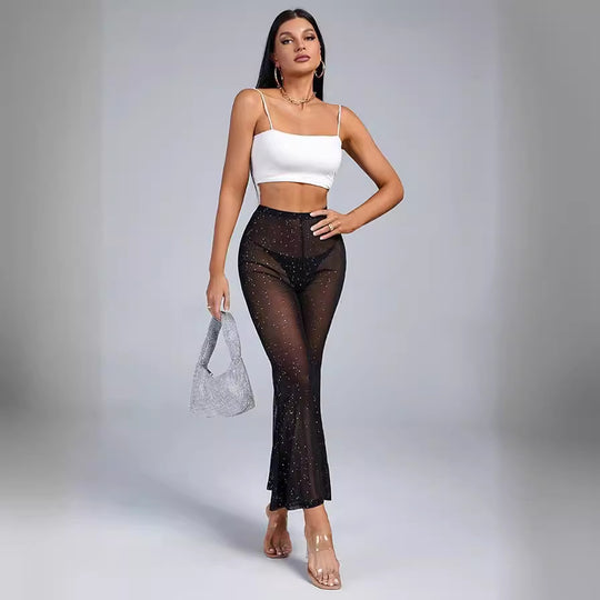Damen Transparentes Flared-Hosenträger-Set mit Glitzer-Akzenten EB