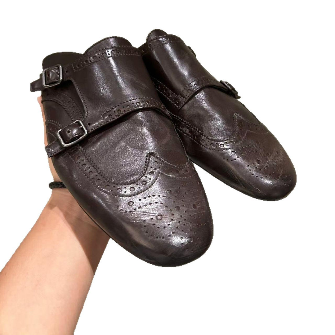 Damen elegante Mokassins mit doppeltem Riemen und feiner Prägung EB