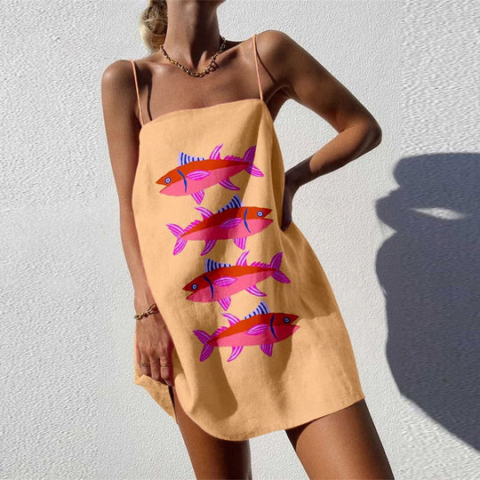 Damen Sommerliches Strandkleid mit einzigartigem Fischmuster EB