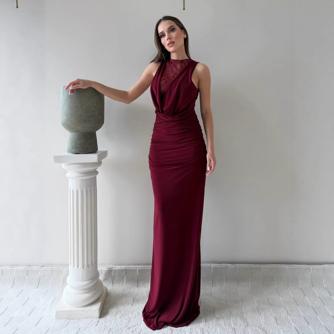 Damen Elegantes Maxikleid mit elegantem Neckholder-Design und raffinierter Spitzenlage EB
