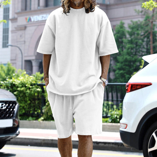 Herren nan oversized Loungewear-Set mit Boxy-Shirt Kordelbund-Bermuda und weichem Baumwollmix EB