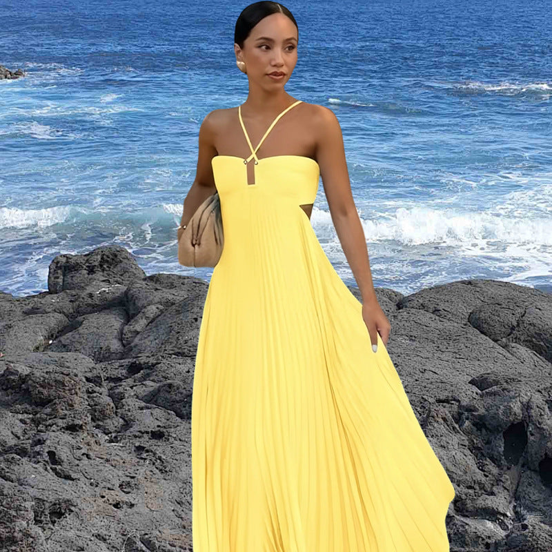 Damen Elegantes Maxi-Kleid mit plissierten Details und schickem Cut-Out EB