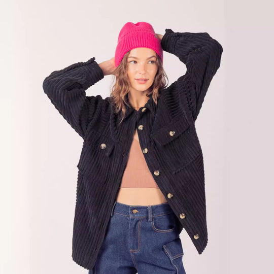 Damen lässige Cordjacke mit praktischen Taschen EB