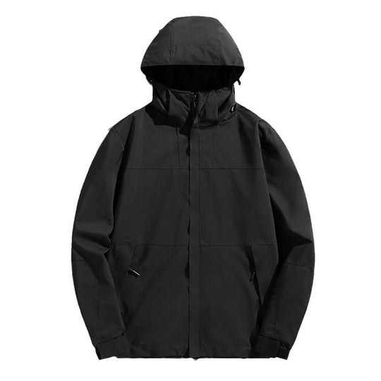 Herren dreilagige Shelljacke mit verschweißten Nähten verstellbarer Kapuze und winddichter Front EB