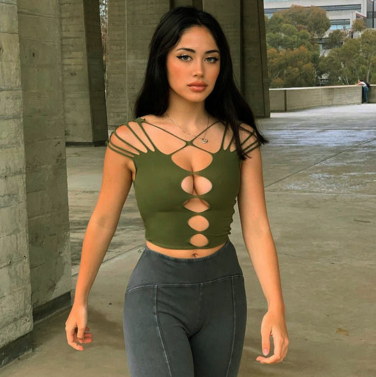Damen Crop-Top mit kreativen Cut-Out-Details und modischen Trägern EB