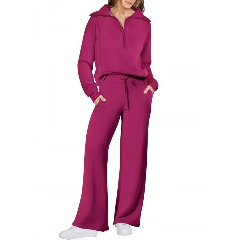 Damen Sportliches Set mit Stehkragen und weit geschnittenen Hosen EB