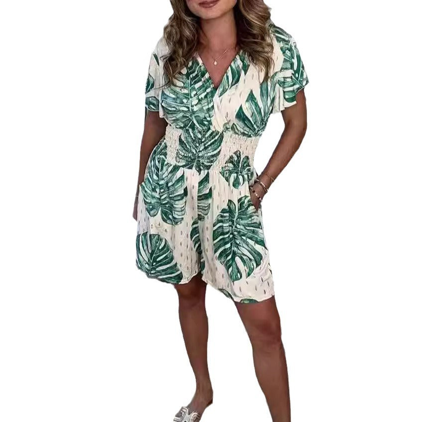 Damen Wickel-Jumpsuit mit floralem Muster und elastischem Bund EB