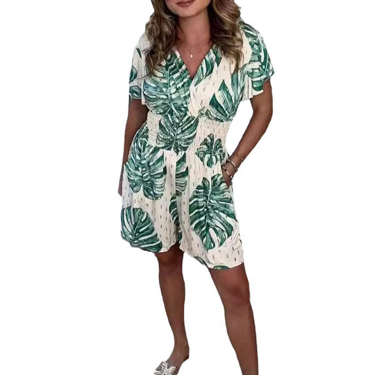 Damen Wickel-Jumpsuit mit floralem Muster und elastischem Bund EB