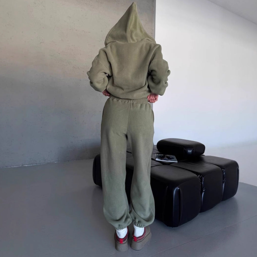 Damen kuscheliges Fleece-Hoodie und Jogginghose Lounge-Set mit Reißverschluss Kapuze elastischem Bund Eichborn Berlin