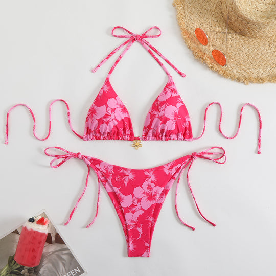 Damen Triangel-Bikini mit verstellbaren Trägern und floralem Design EB