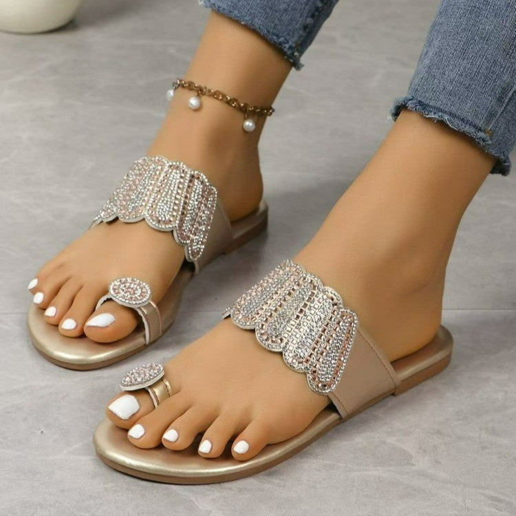 Damen Glamouröse Badesandalen mit funkelndem Strass-Detail EB