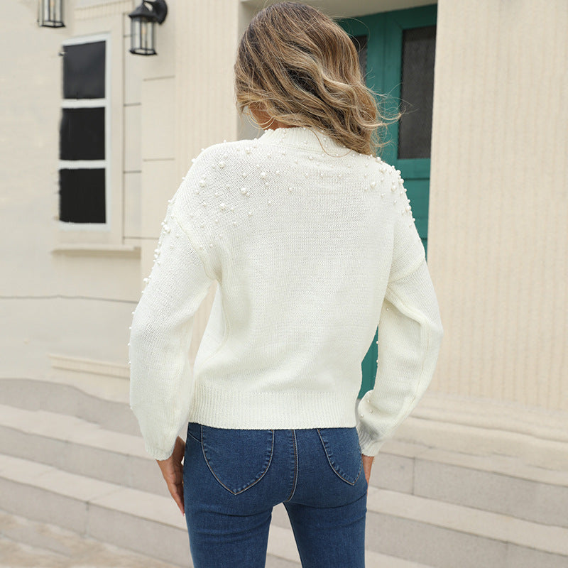 Damen Pullover mit dekorativen Perlendetails und leichter Struktur EB