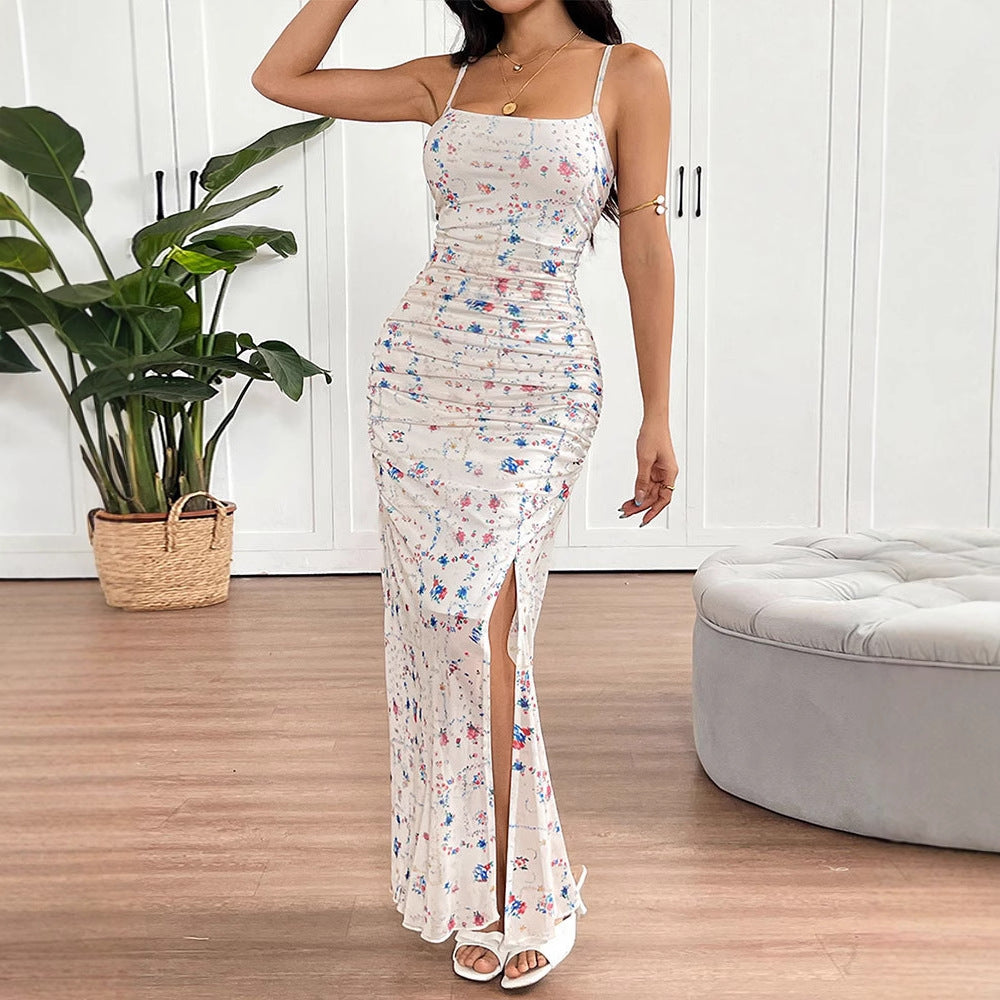 Damen Maxikleid mit zarten Rüschendetails und floralem Muster EB