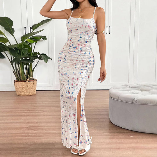 Damen Maxikleid mit zarten Rüschendetails und floralem Muster EB