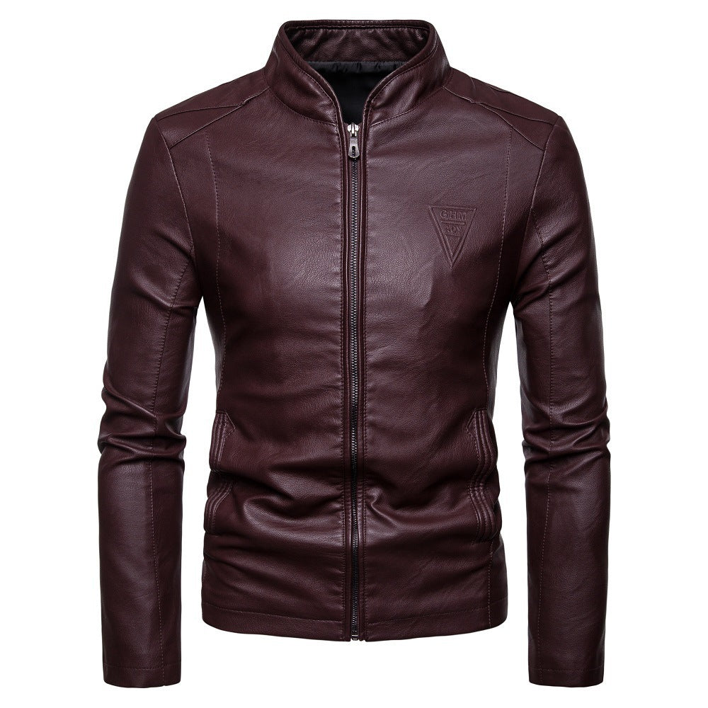 Herren nan schmal geschnittene Lammleder-Bikerjacke mit Stehkragen und tonalen Ziernähten EB