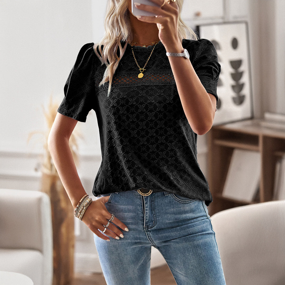 Damen Elegantes Blusenshirt mit Puffärmeln und feinem Muster EB