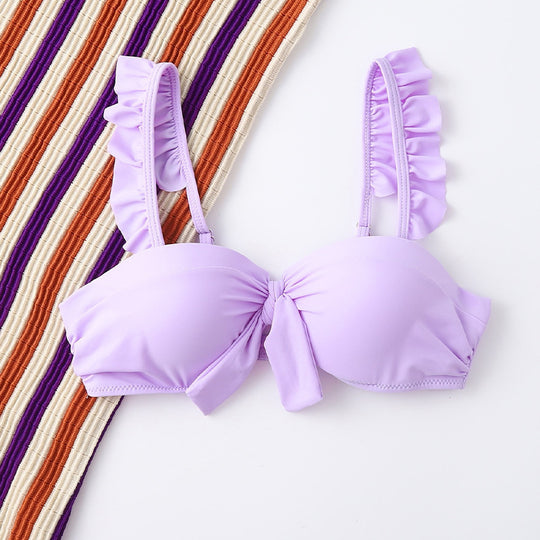 Damen Bikini-Oberteil mit gefransten Trägern und Knoten-Detail EB