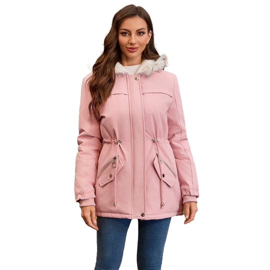 Damen modische Übergangsjacke mit kuscheligem Innenfutter und verstellbarem Bund EB