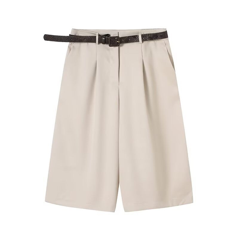 Damen elegante Hochwasser-Shorts mit geflochtenem Gürtel EB