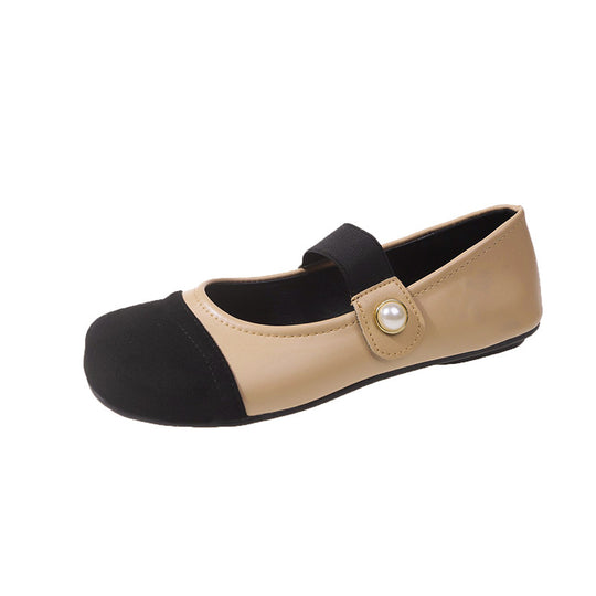 Damen Komfortable Ballerinas mit dekorativem Riemen und Perlenausschnitt EB