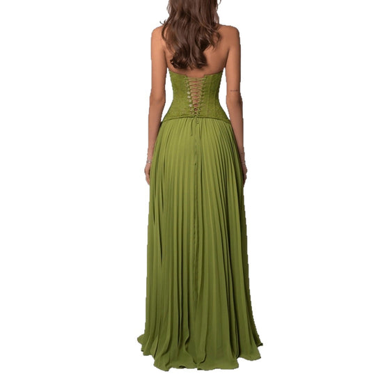 Damen nan elegantes Abendkleid mit Spitzenkorsett und plissiertem Maxirock EB