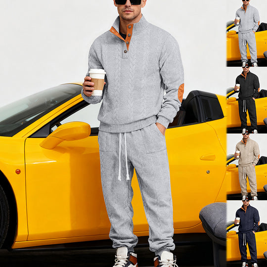 Herren nan Strickkombination aus Pullover und Jogginghose mit Zopfmuster und Ellenbogenbesatz EB