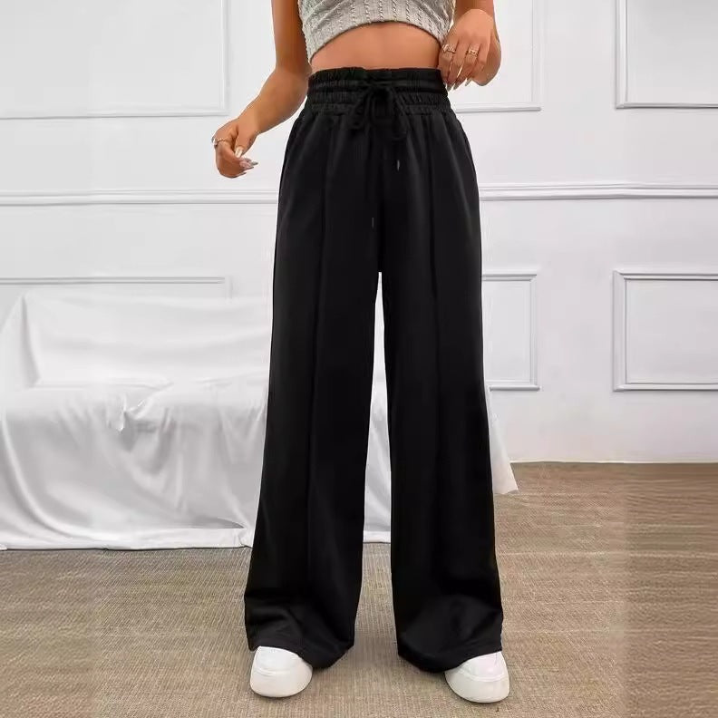 Damen nan weite High-Waist Palazzo-Jogginghose mit Kordelzug und Bügelfalte EB