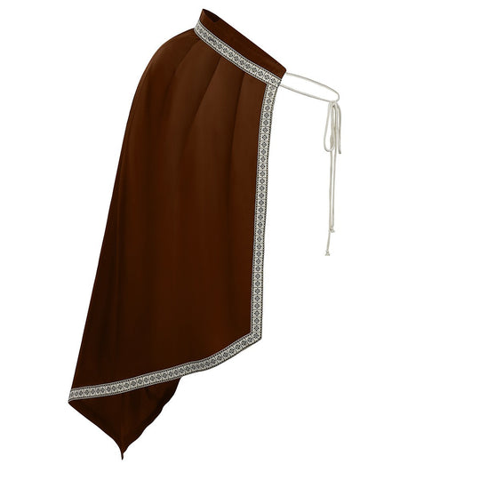 Unisex nan Schulterplattencape mit geschnürtem Kragen, Kunstfellbesatz, verstellbaren Lederriemen und asymmetrischer Schleppe Eb