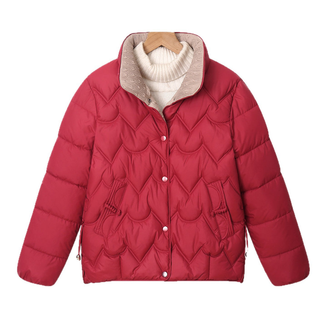 Damen Komfortable gesteppte Jacke mit hohem Kragen und Reißverschlusstaschen EB