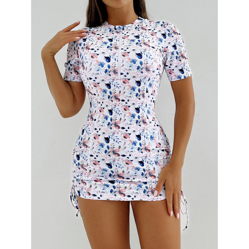Damen Surfanzug mit stylischem Blumenmuster und kurzem Arm EB