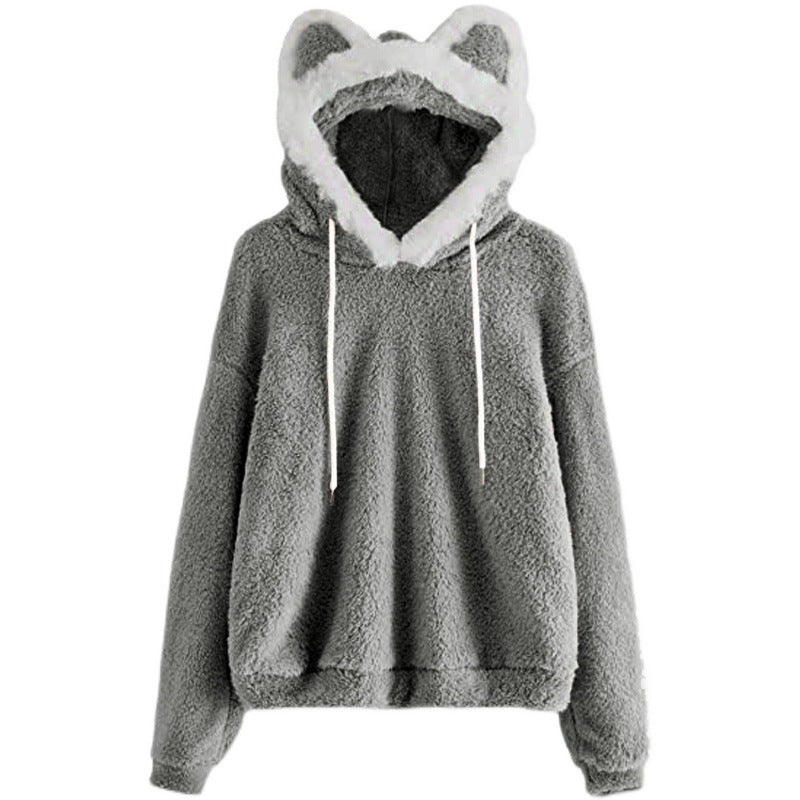 Damen Kuscheliger Hoodie mit Katzengesicht EB