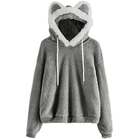 Damen Kuscheliger Hoodie mit Katzengesicht EB