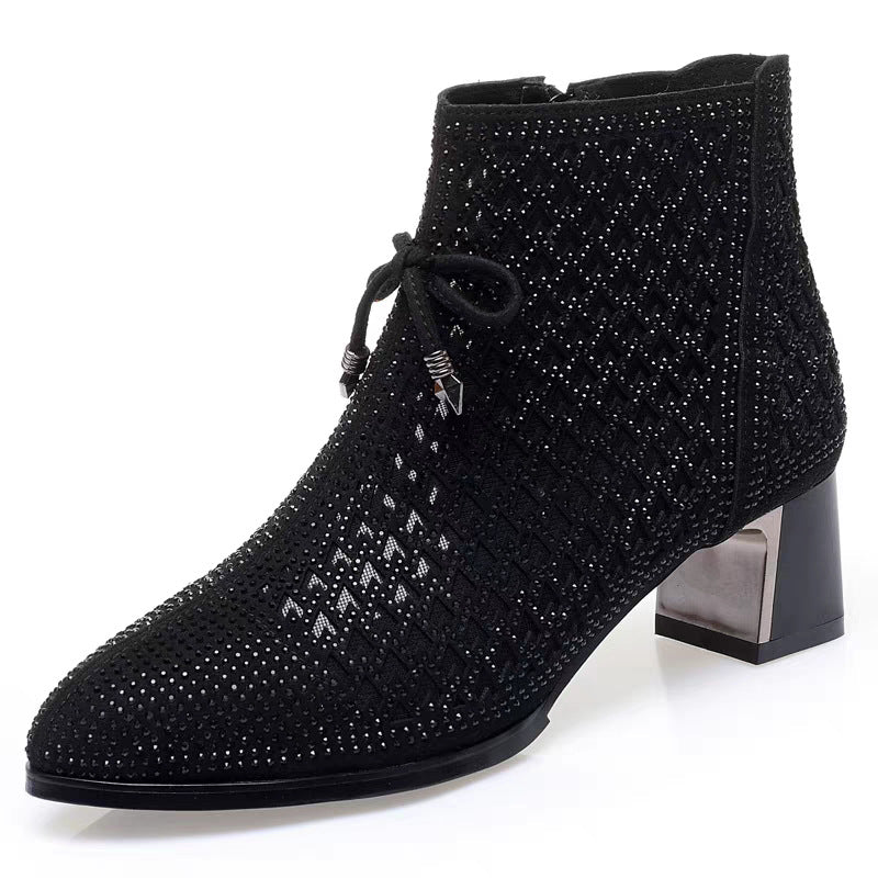 Damen Stiefeletten mit funkelndem Strass und elegantem Blockabsatz EB
