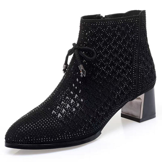 Damen Stiefeletten mit funkelndem Strass und elegantem Blockabsatz EB