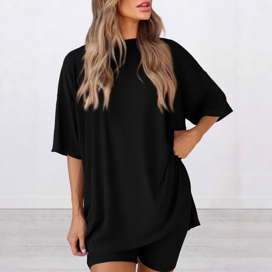 Damen Lässiges Lounge-Set mit übergroßem Oberteil und kurzen Hosen EB