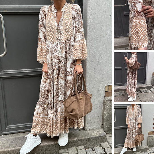 Damen Maxikleid mit voluminösen Ärmeln und elegantem Muster Heidi-Mode