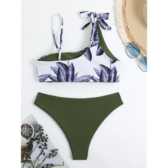 Damen Triangel-Bikini mit modischem Floral-Muster und einseitigem Träger EB