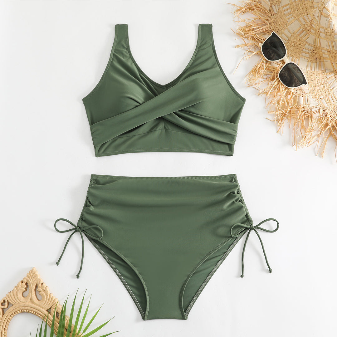 Damen Bikini-Set mit schickem Wickeloberteil und hoch taillierten Höschen EB